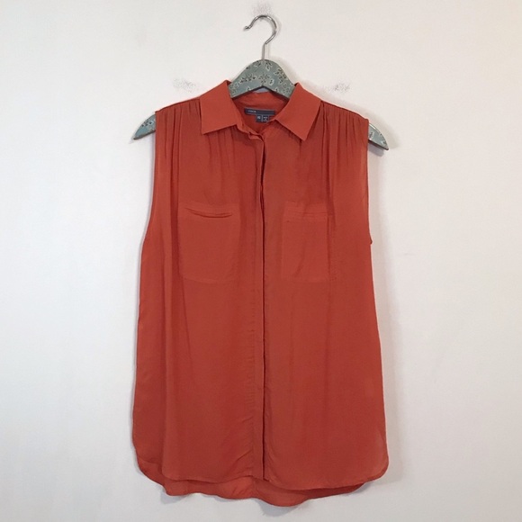 Vince Burnt Orange Button-Up Collar Tank - Picture 1 of 6